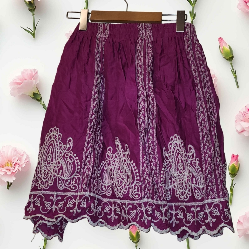 3x Solitaire Embroidered Purple Skirt Boho Hippie Festival Lined Rayon
